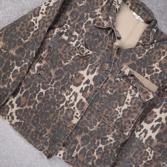 Womens Mystree Leopard Print Medium Multicolor Cropped Long Sleeve Jacket - Picture 7 of 9